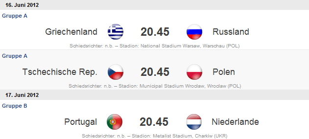 Spielplan am Wochenende - Fußball EM 2012 Spielplan am Wochenende - Fußball EM 2012