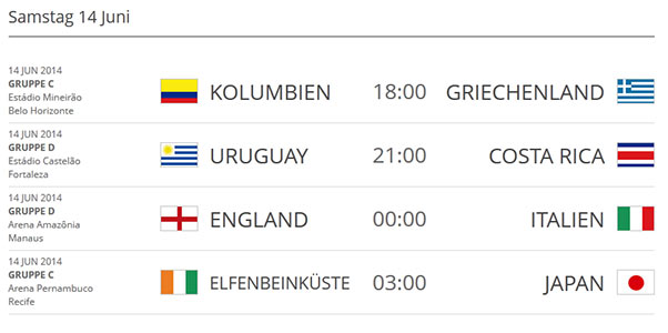 Fußball WM 2014 - Spielplan während der MS-Open Fußball WM 2014 - Spielplan während der MS-Open