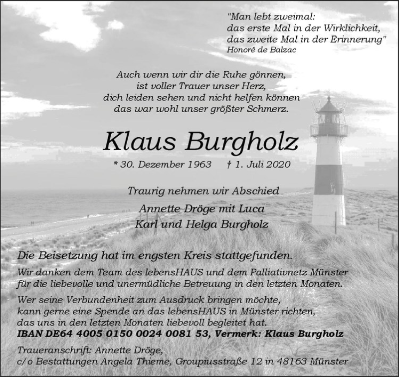 Traueranzeige - Klaus Burgholz Traueranzeige - Klaus Burgholz